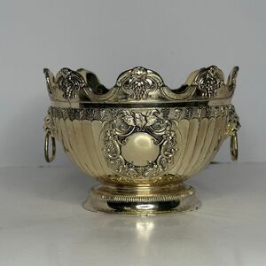 Vintage Silver-Plated Monteith Style Lion Head Handles Compote Serving Bowl